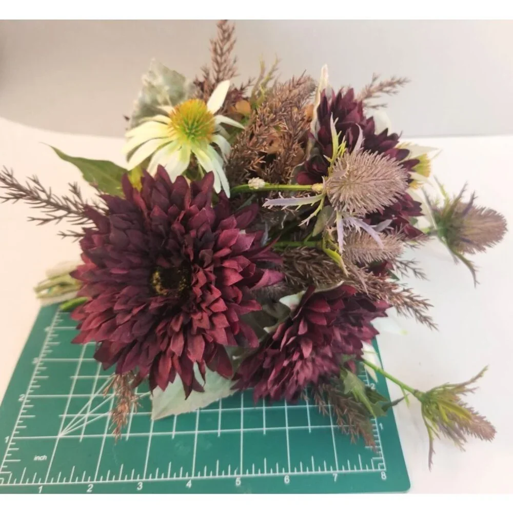 Purple and White Faux Flower Bouquet, Handtied Artificial Floral Arrangement, El